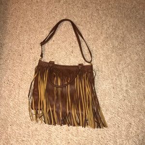 Brown fringe purse with handles/long strap choice